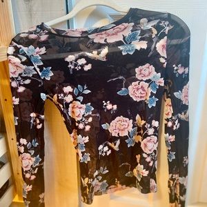 Forever 21 Sheer Floral Long Sleeved Top